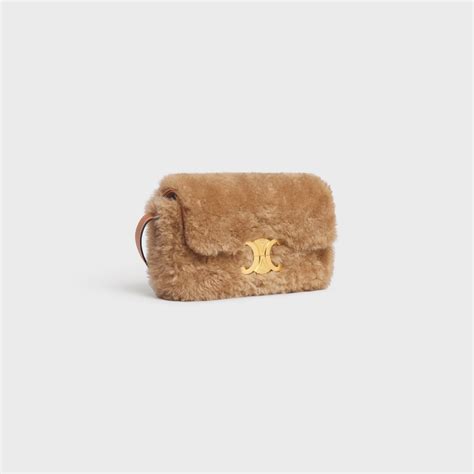 celine triomphe fluffy shearling|CELINE Calfskin Triomphe Fluffy Shearling Bag Beige .